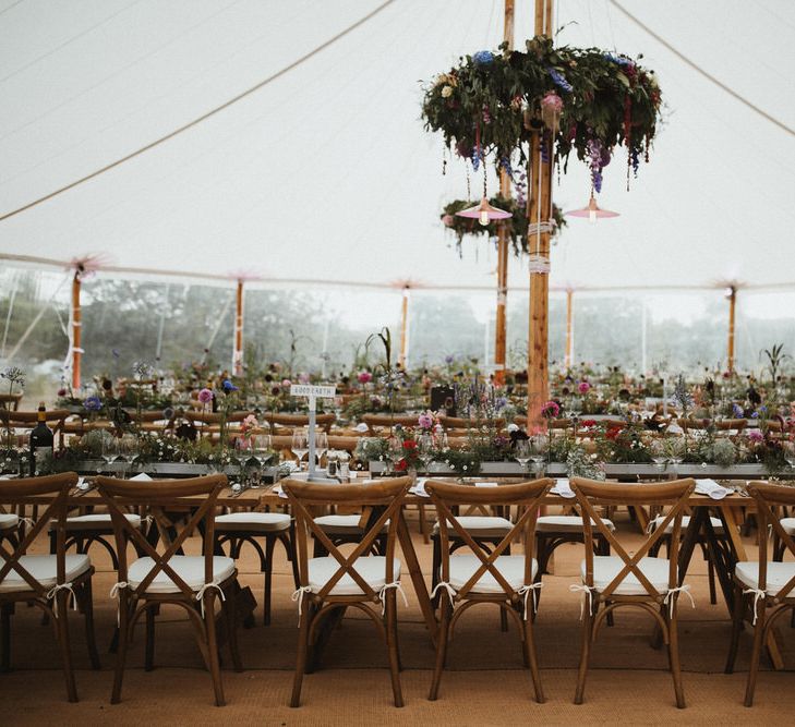 Sailcloth Tent Wedding With Floral Chandeliers // James Frost Photography