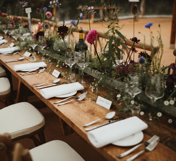 Living Floral Runners For Sailcloth Tent Wedding // James Frost Photography