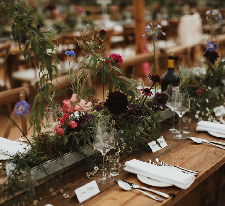 Living Floral Runners For Sailcloth Tent Wedding // James Frost Photography