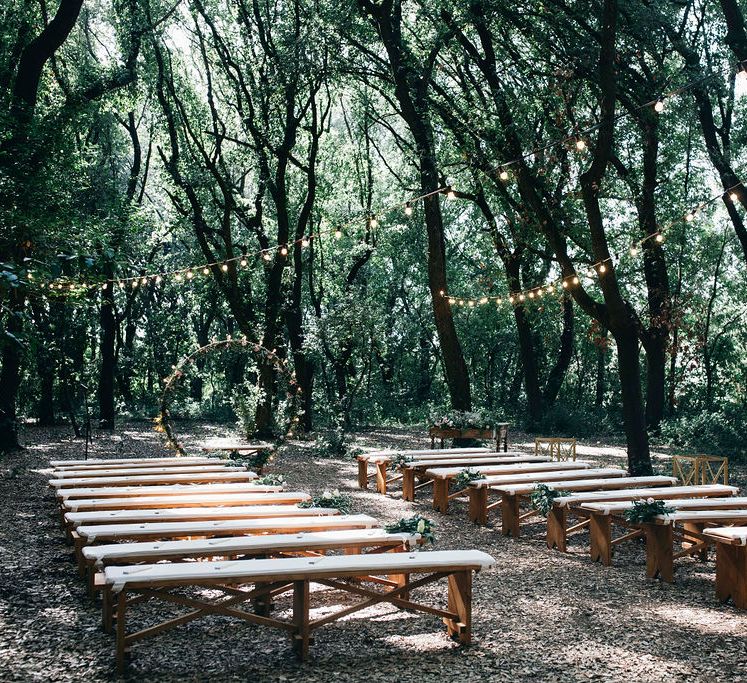 Outdoor Wedding Ceremony Decor | Fairy Light Moon Gate Altar | Festoon Lights | Puglian Countryside Wedding with Fairy Light Altar and Olive Grove Aperitivo | Figtree Wedding Photography