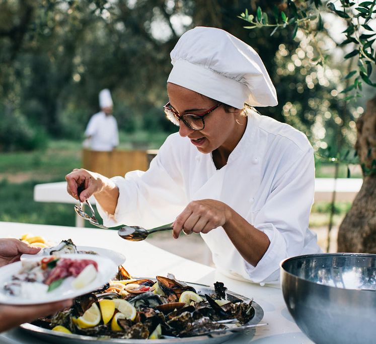 Aperitivo Hour in the Olive Grove at Tenuta Tresca | Traditional Puglian Food | Puglian Countryside Wedding with Fairy Light Altar and Olive Grove Aperitivo | Figtree Wedding Photography