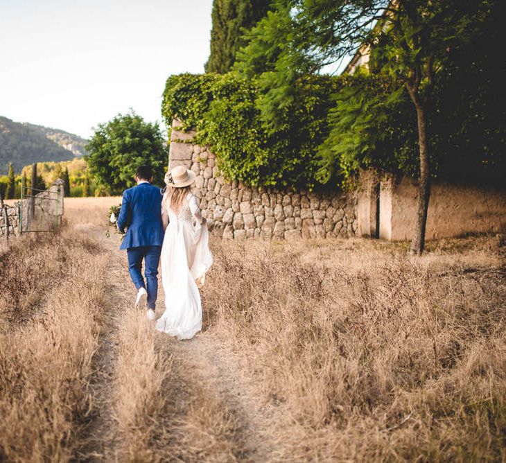 Bride In Straw Hat With Leanne Marshall Wedding Dress Destination Wedding In Mallorca With Images From F2 Studios And Film By Alberto &amp; Yago