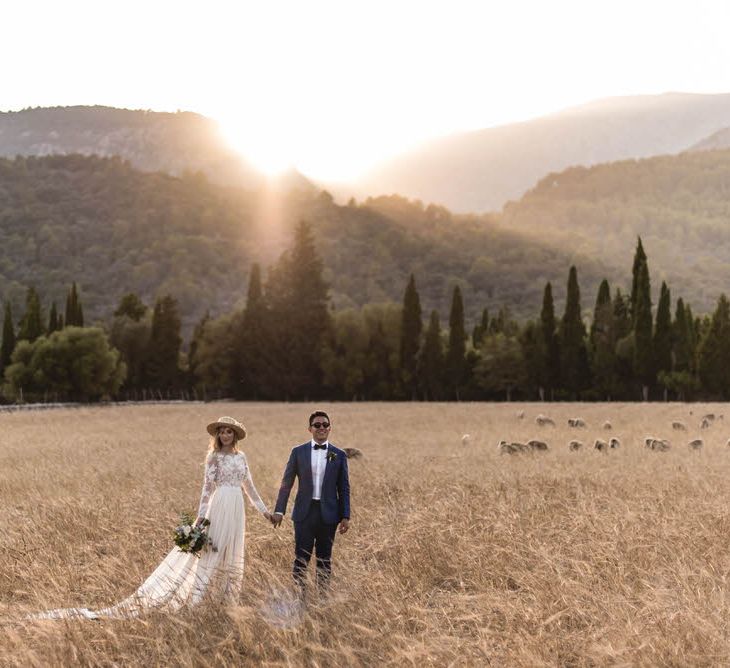 Bride In Straw Hat With Leanne Marshall Wedding Dress Destination Wedding In Mallorca With Images From F2 Studios And Film By Alberto &amp; Yago