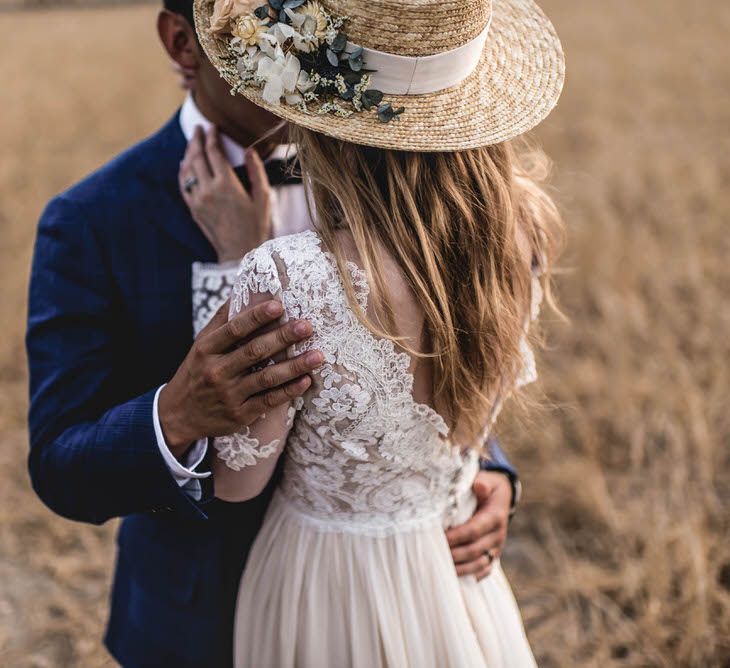 Bride In Straw Hat With Leanne Marshall Wedding Dress Destination Wedding In Mallorca With Images From F2 Studios And Film By Alberto &amp; Yago