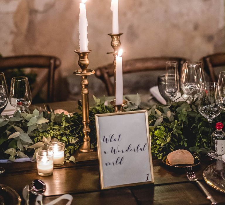 Outdoor Dining With Festoon Lights In Courtyard // Bride In Straw Hat With Leanne Marshall Wedding Dress Destination Wedding In Mallorca With Images From F2 Studios And Film By Alberto &amp; Yago