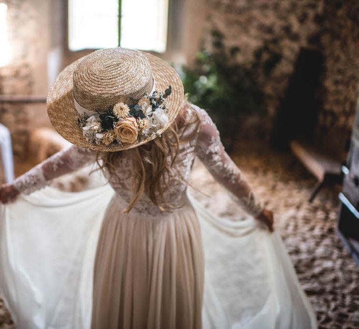 Bride In Straw Hat With Leanne Marshall Wedding Dress Destination Wedding In Mallorca With Images From F2 Studios And Film By Alberto &amp; Yago