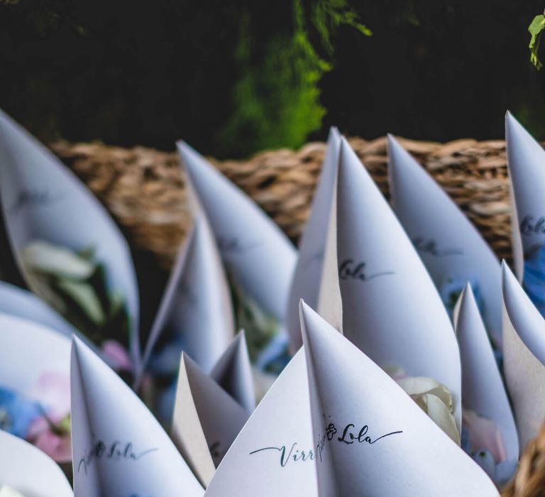 Confetti Cones For Wedding // Bride In Straw Hat With Leanne Marshall Wedding Dress Destination Wedding In Mallorca With Images From F2 Studios And Film By Alberto &amp; Yago