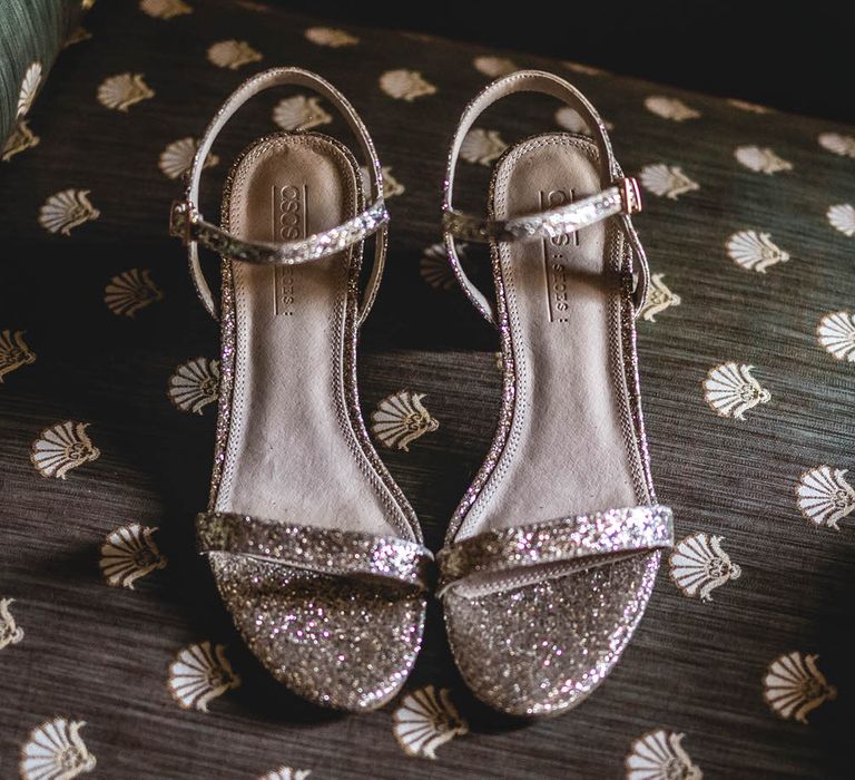 Sparkly Wedding Shoes // Bride In Straw Hat With Leanne Marshall Wedding Dress Destination Wedding In Mallorca With Images From F2 Studios And Film By Alberto &amp; Yago