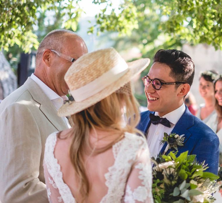 Bride In Straw Hat With Leanne Marshall Wedding Dress Destination Wedding In Mallorca With Images From F2 Studios And Film By Alberto &amp; Yago