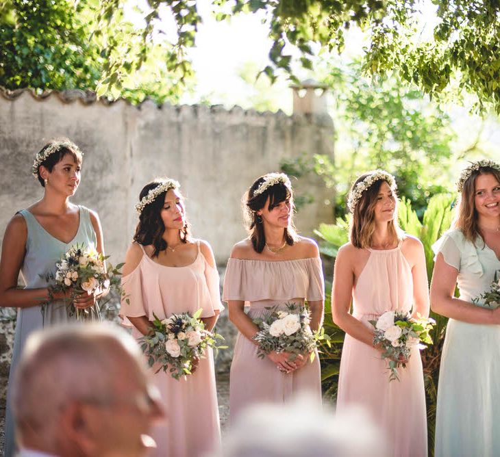 Bridesmaids In Pastels // Bride In Straw Hat With Leanne Marshall Wedding Dress Destination Wedding In Mallorca With Images From F2 Studios And Film By Alberto &amp; Yago