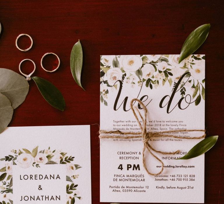 White and Green Floral Wedding Stationery Suite