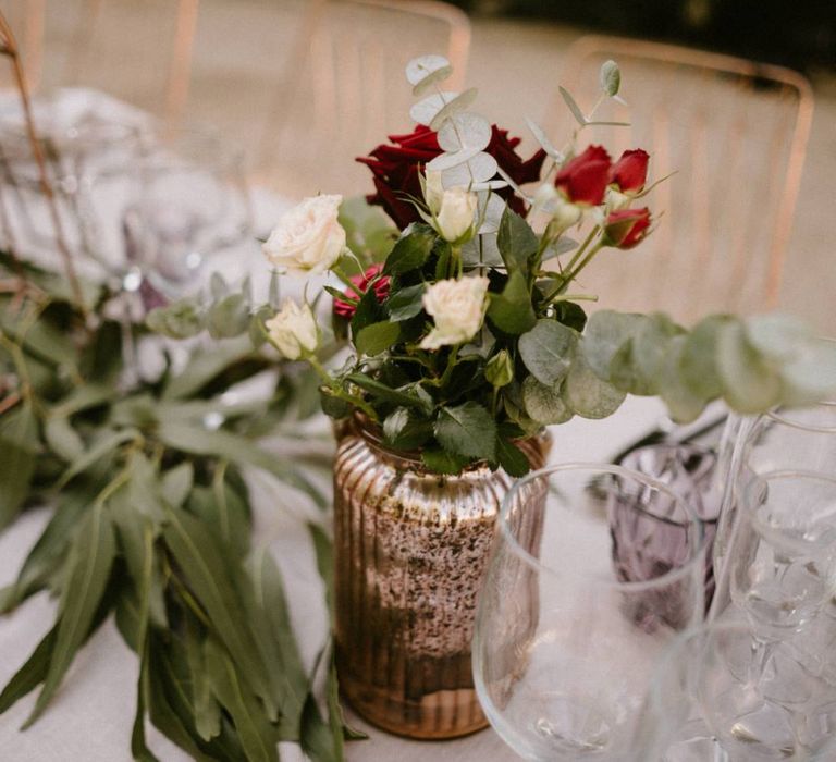 Mercury Glass Vase with Flowers in as Table Centrepiece