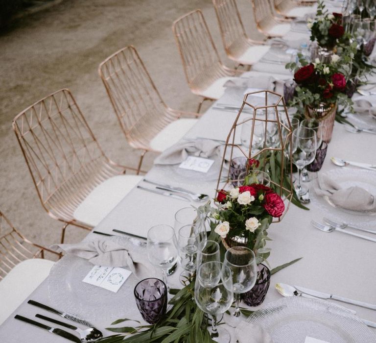 Foliage Table Centrepiece Decor on Long Wedding Reception Table