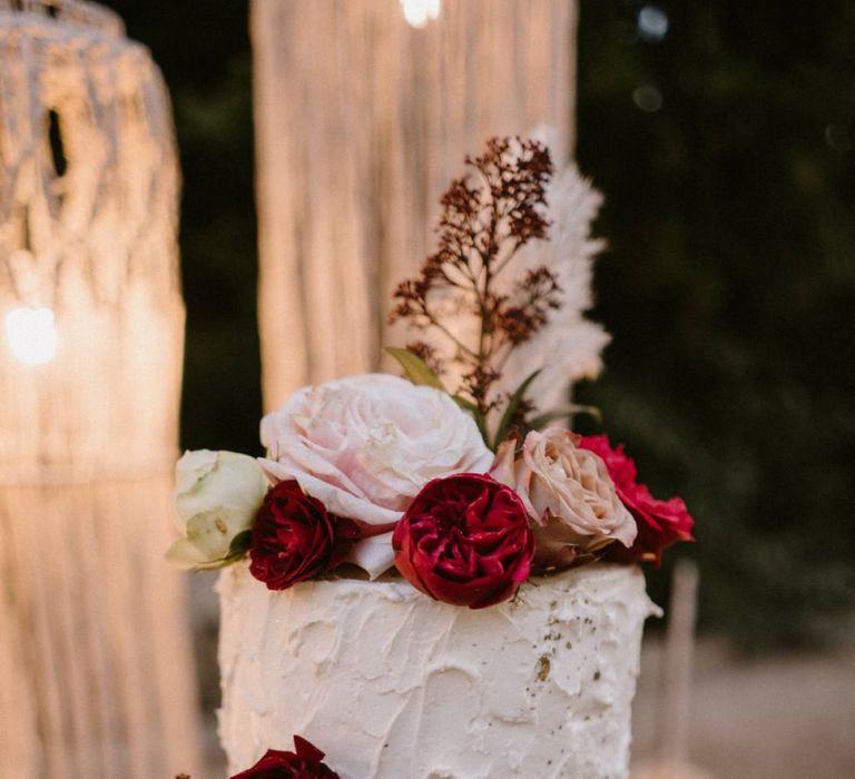 Red and White Flower Wedding Cake Decor