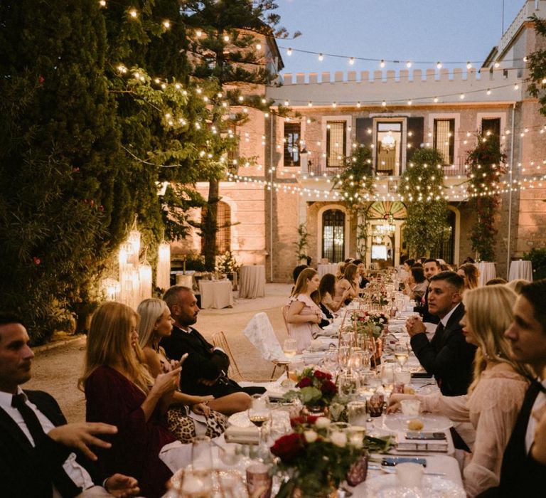 Outdoor Wedding Reception with Festoon Lights