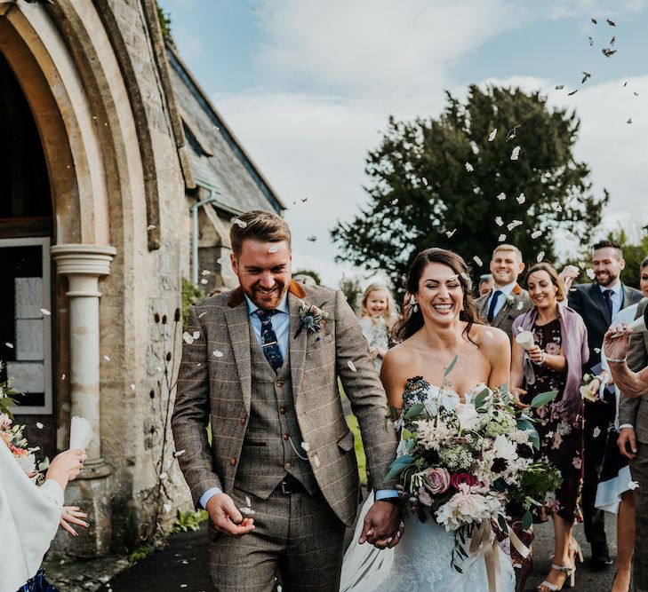 Church confetti exit and Priston Mill reception