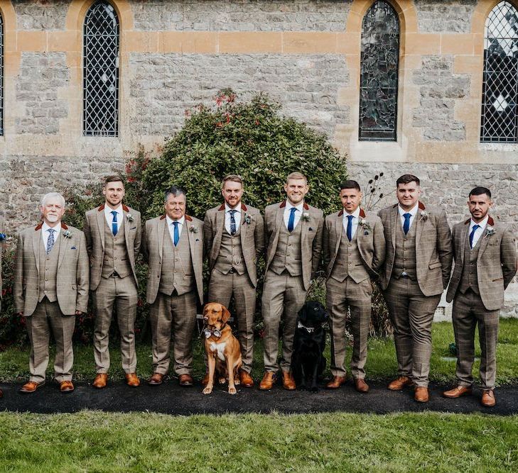 Groomsmen portrait in brown checked suits