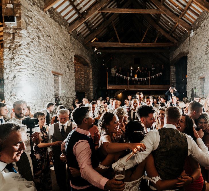 Wedding guests on the dance floor at Priston Mill