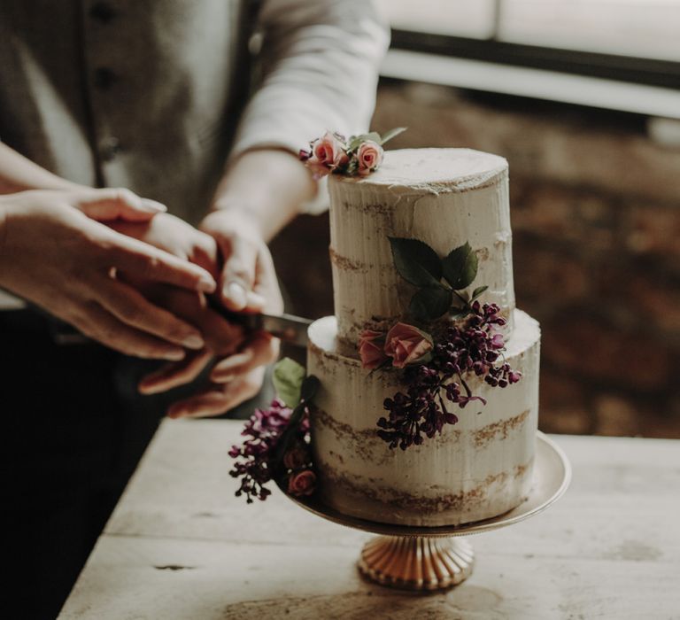 Miniature Semi Naked Wedding Cake with Flower Decor