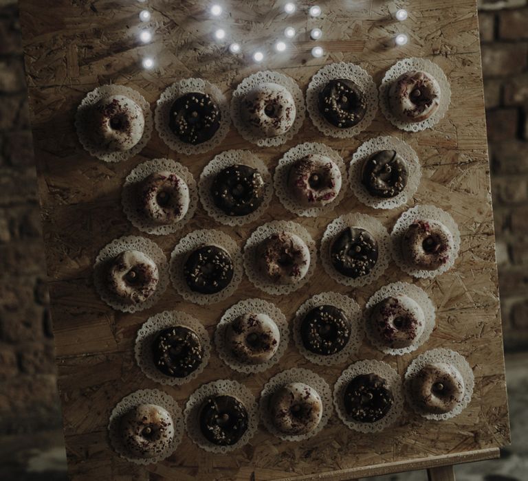 Doughnut Wall with YUM Wedding Light Sign