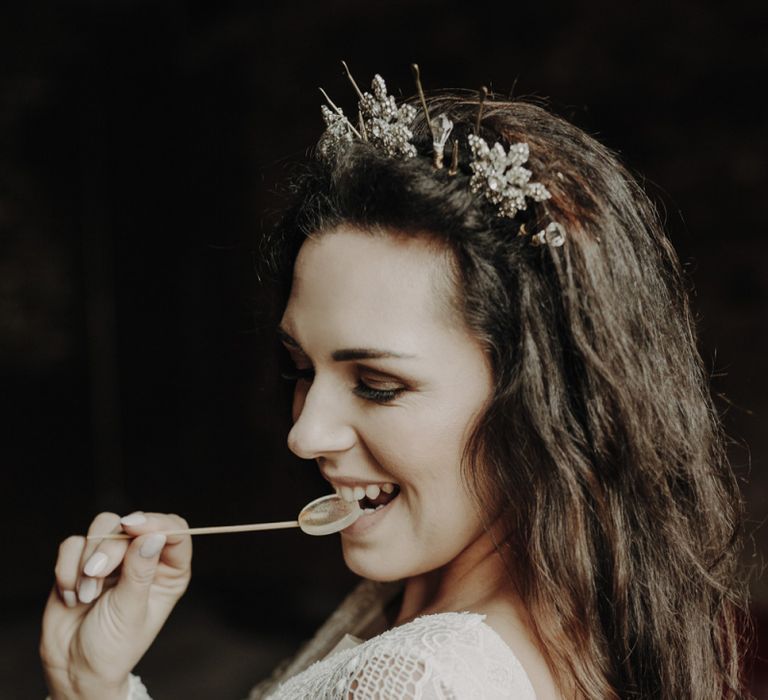 Bride in Revivify Headpiece Eating a Lollipop by Polka Dot Cakes