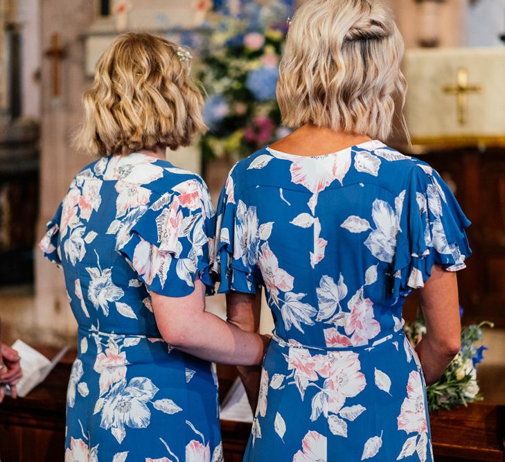 Bridesmaids in Blue Floral Dresses from French Connection