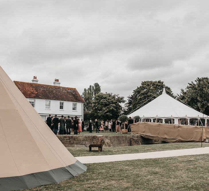 Teepee chill out zone with fire pit for home and church wedding