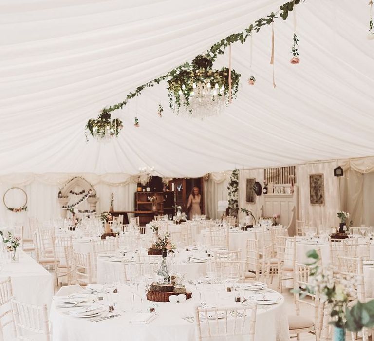 Marquee Reception with Rustic Decor