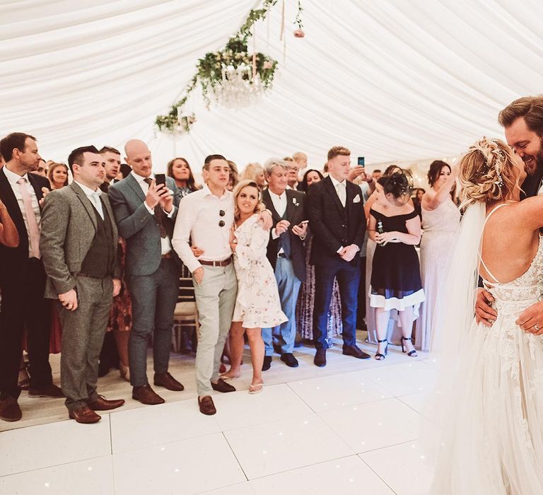 Bride and Groom First Dance in Marquee