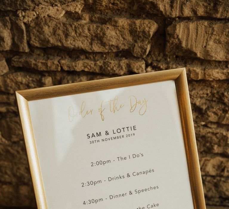 Order of the day sign for November wedding