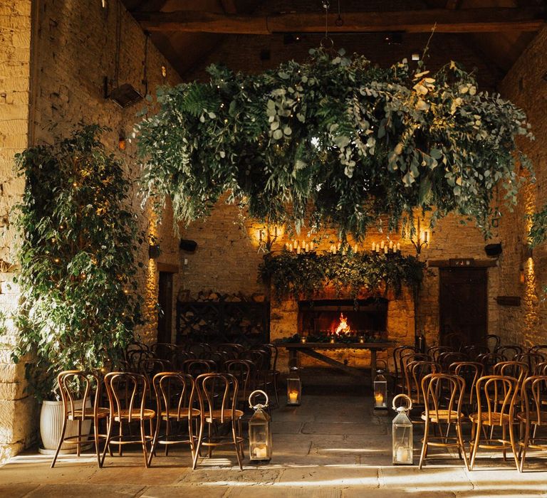 Ceremony room decor at Cripps Barn for November wedding