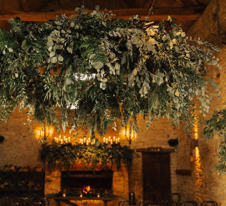 Foliage chandelier at Cripps Barn wedding venue