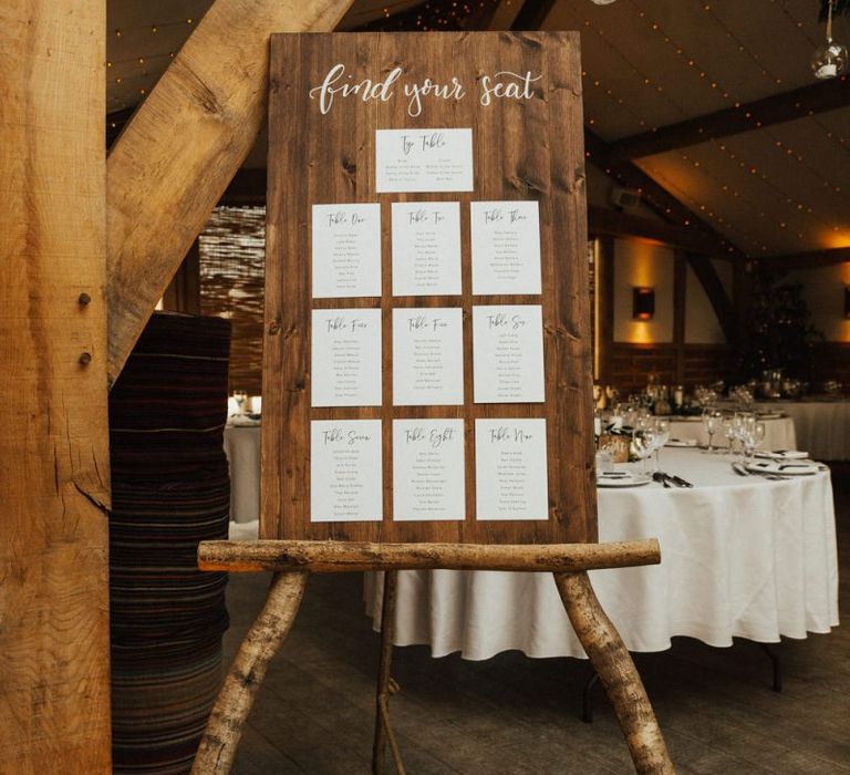 Wooden Seating chart and easel for rustic wedding