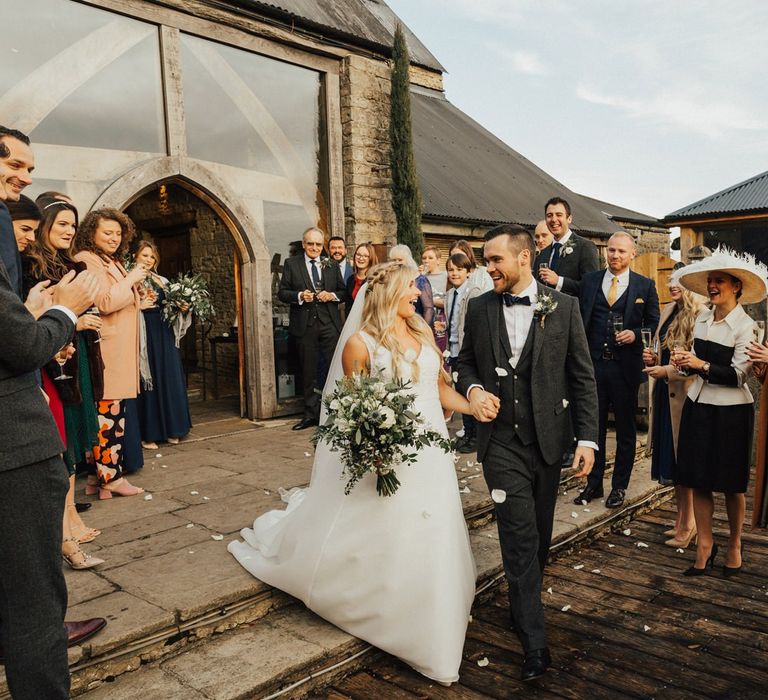 Confetti exit at Cripps Barn wedding