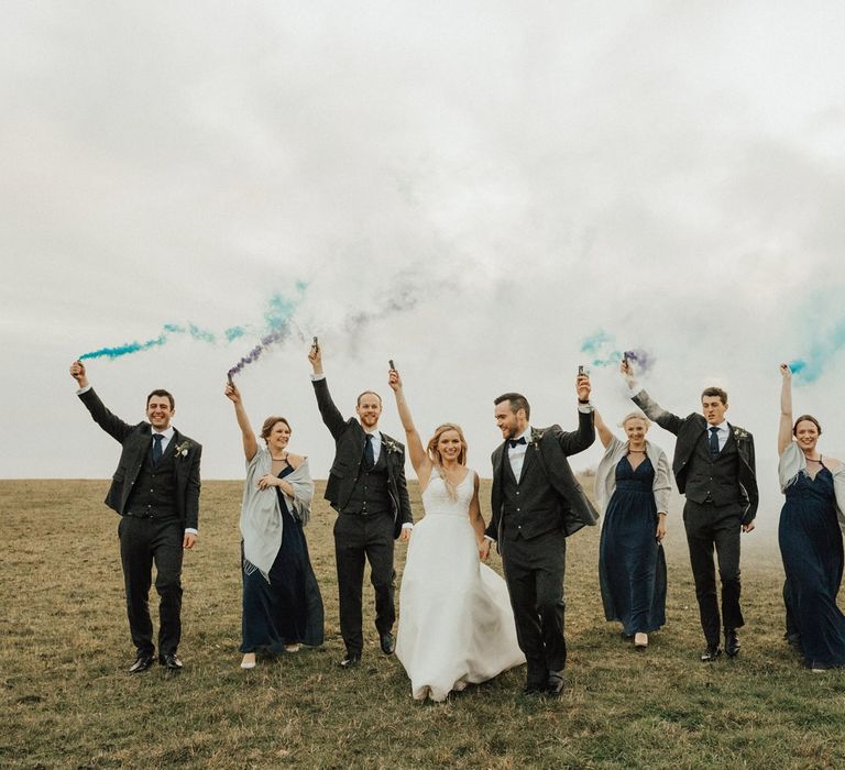 Smoke bomb wedding portrait for November wedding