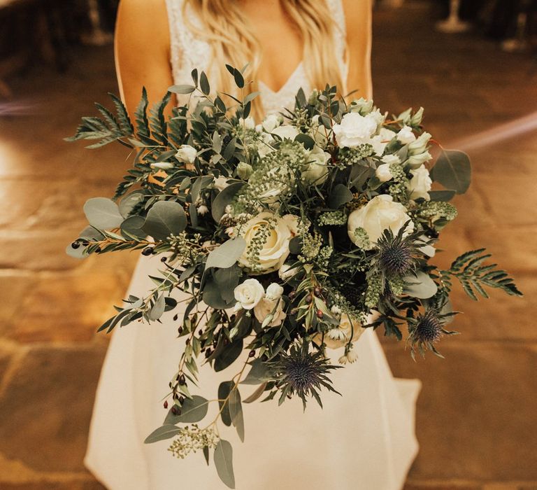 Green and white wedding flower bouquet  for November wedding