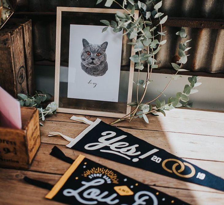 Personalised pennants for wedding with airstream photo booth and light box sign