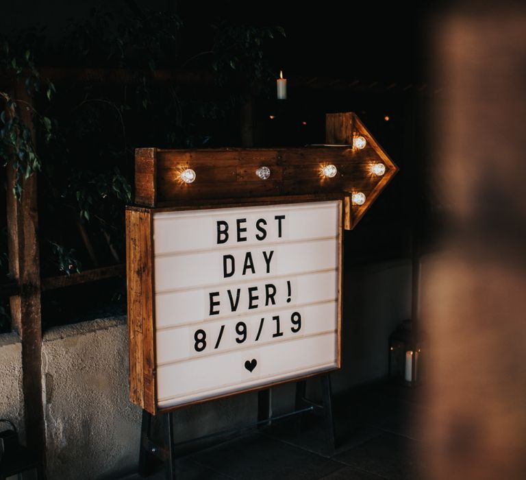 Light box sign for Cotswold wedding