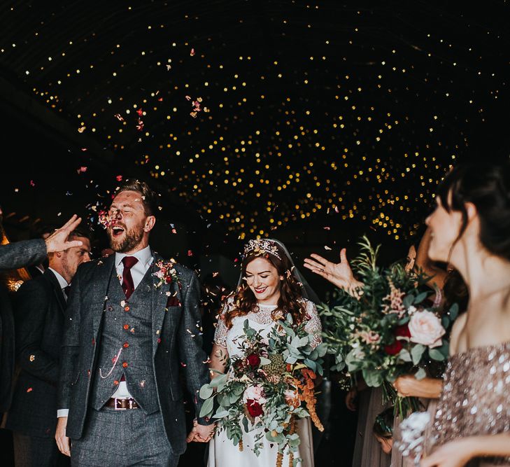 Confetti exit for bride and groom