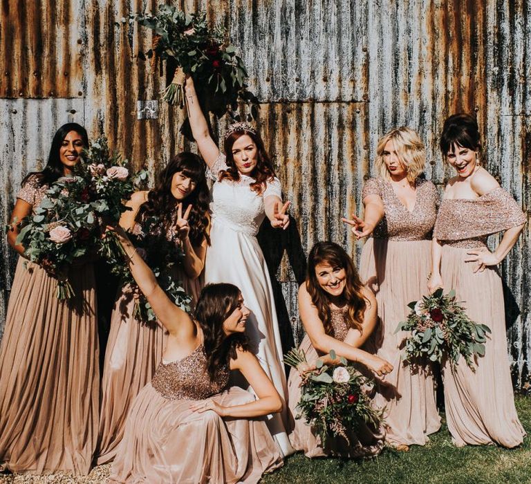 Bridesmaids in blush dresses