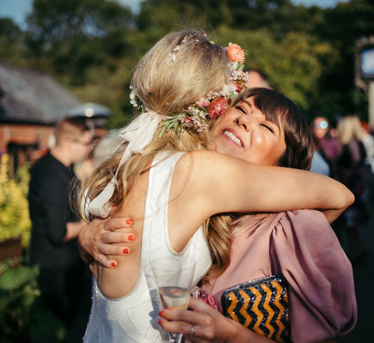 Vintage Fire Truck Wedding Transport // Boho Pub Wedding At The Crooked Billet Stoke Row With Bride &amp; Bridesmaids In Flower Crowns And Vintage Fire Truck With Images From Ed Godden Photography