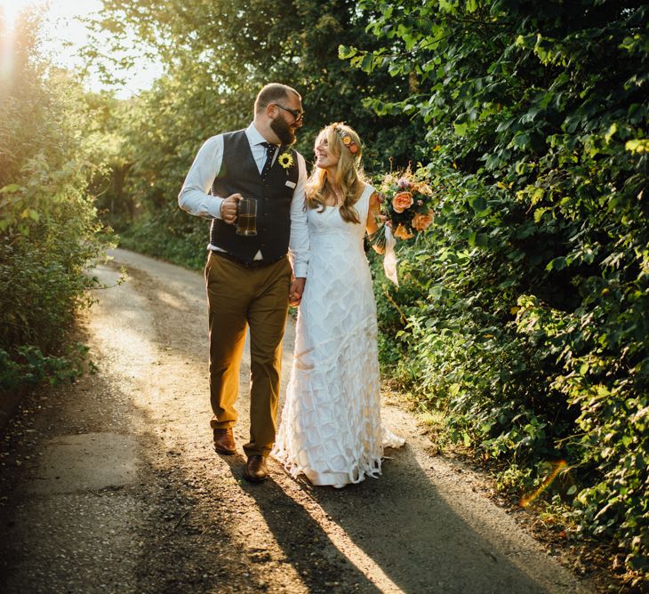 Boho Pub Wedding At The Crooked Billet Stoke Row With Bride &amp; Bridesmaids In Flower Crowns And Vintage Fire Truck With Images From Ed Godden Photography