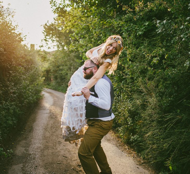 Boho Pub Wedding At The Crooked Billet Stoke Row With Bride &amp; Bridesmaids In Flower Crowns And Vintage Fire Truck With Images From Ed Godden Photography