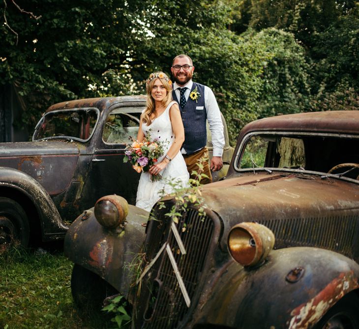 Boho Pub Wedding At The Crooked Billet Stoke Row With Bride &amp; Bridesmaids In Flower Crowns And Vintage Fire Truck With Images From Ed Godden Photography