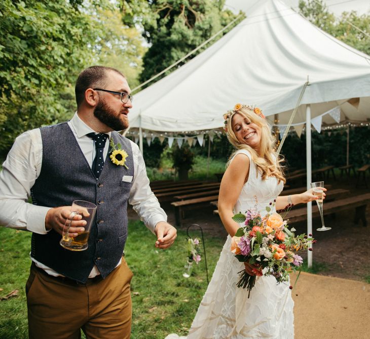 Boho Pub Wedding At The Crooked Billet Stoke Row With Bride &amp; Bridesmaids In Flower Crowns And Vintage Fire Truck With Images From Ed Godden Photography