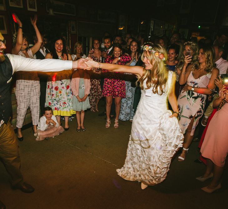 Boho Pub Wedding At The Crooked Billet Stoke Row With Bride &amp; Bridesmaids In Flower Crowns And Vintage Fire Truck With Images From Ed Godden Photography