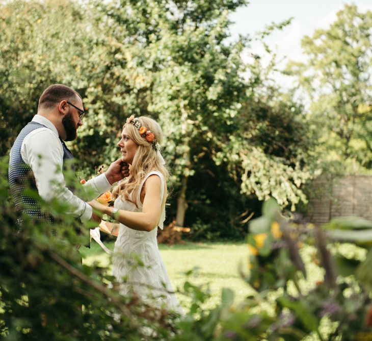 Bride In Flower Crown // Boho Pub Wedding At The Crooked Billet Stoke Row With Bride &amp; Bridesmaids In Flower Crowns And Vintage Fire Truck With Images From Ed Godden Photography