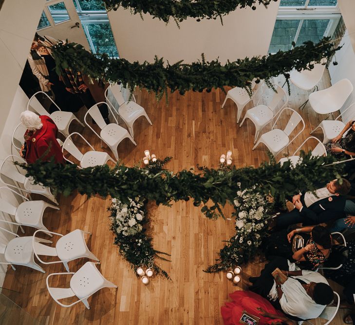 aerial view of Pump House Gallery wedding ceremony