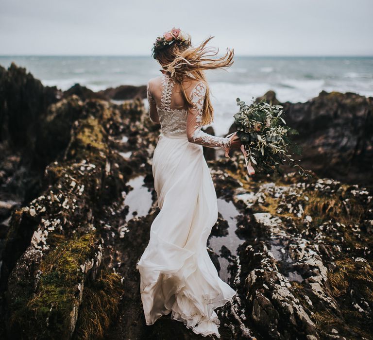 Windswept Bride in Catherine Deane Jessica Bodysuit and Anika Skirt Separates