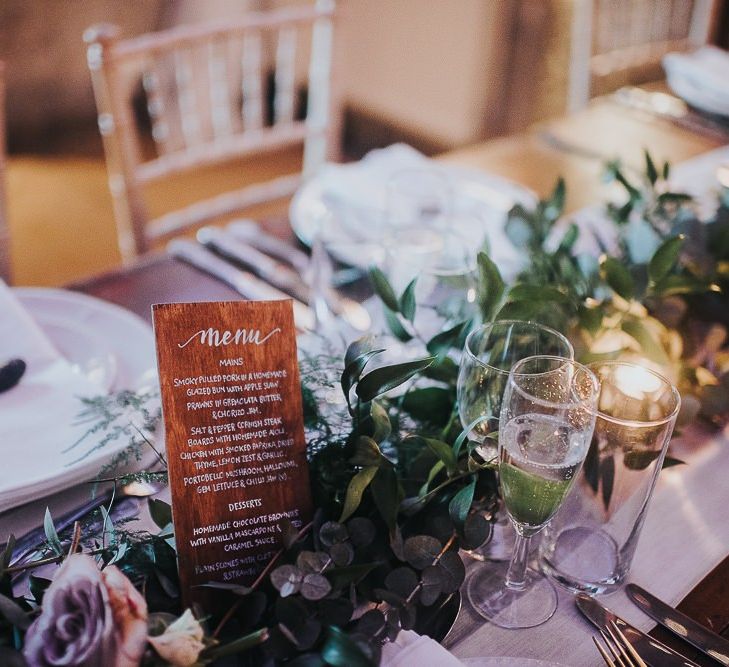 Foliage Table Runner with Wooden Menu Sign